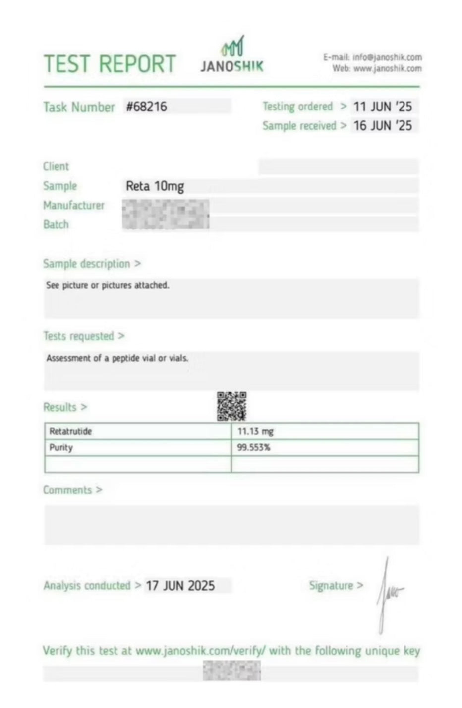 Lab report for Retatrutide (10mg)