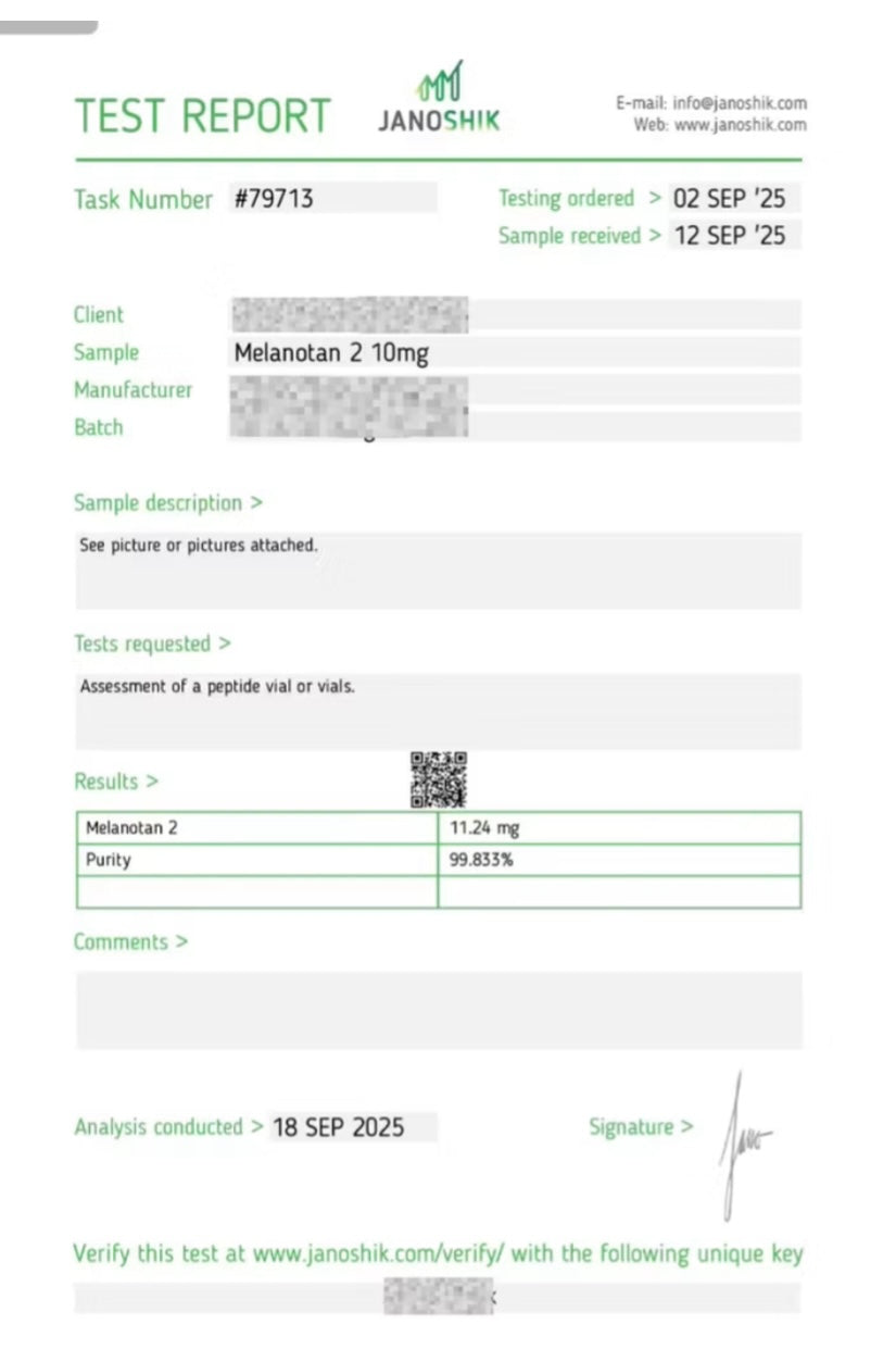 Lab report for Melanotan II (10mg)